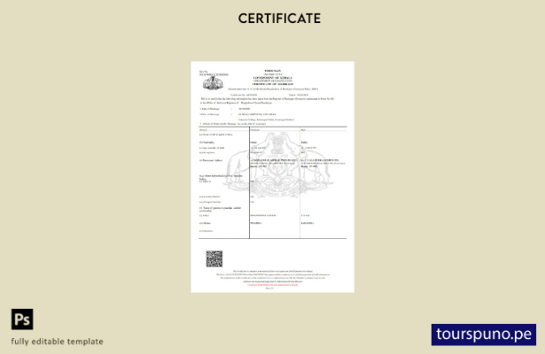 listo para imprimir plantilla de certificado de matrimonio del Gobierno de Keral